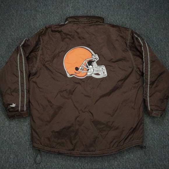Puma Other - VINTAGE Cleveland Browns Jacket Mens Extra Large Brown Puma NFL Puffer Hooded XL
